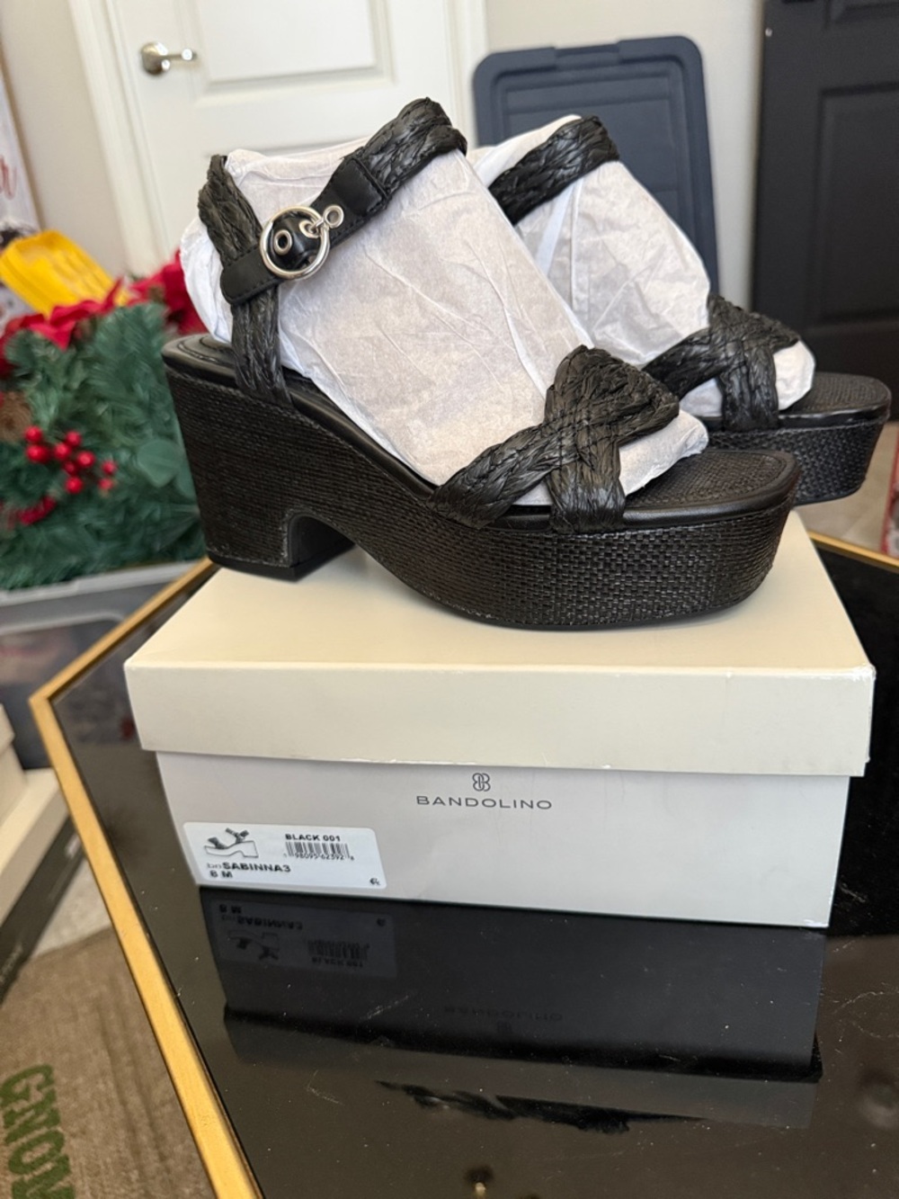 Bandolino Black Braided Platform Sandals with Ankle Buckle